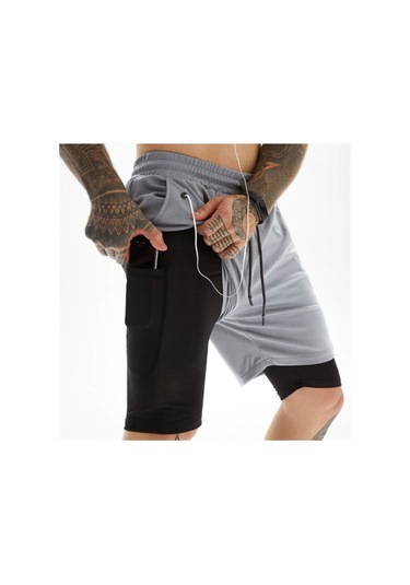 Mooly Unisex Koşu Ve Antrenman Sporcu Şortu 2 In 1 Açık Gri