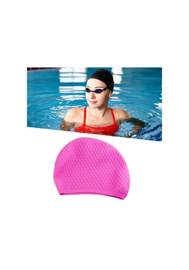 Suntek Silikon Yüzme Bonesi Saf Renk Kadın Erkek Kız Uzun Pembe