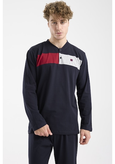 Sementa Blok Detaylı Regular Fit Pijama Takım - Lacivert Lacivert