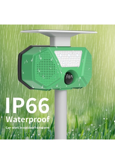 Yaozixa Güneş Enerjili Dış Mekan Sıçan-kuş-gerçek Hayvan V驱赶 Cihazı, Ip66 Su Geçirmez, 110 Pır Sensör, Sesli Alarm, Led Işık, Çıkartılabilir Toprak Çubuğu, Yeşil Batarya Dahil Yeşil