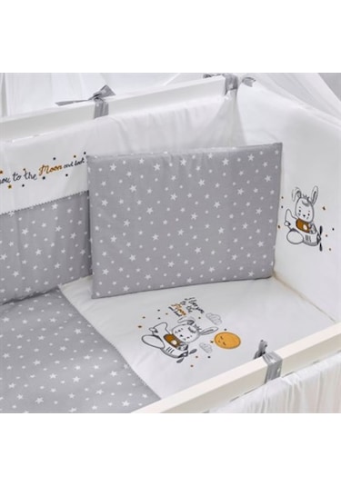 Meltem Kids Moon Nakışlı Pamuklu Bebek Uyku Seti 60 x 120 CM Gri
