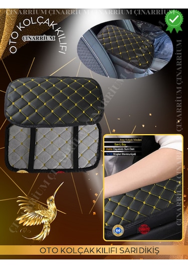 Fiat Egea Deri Oto Kolçak Kılıfı, Kaliteli Süngerli Sarı Nakışlı.
