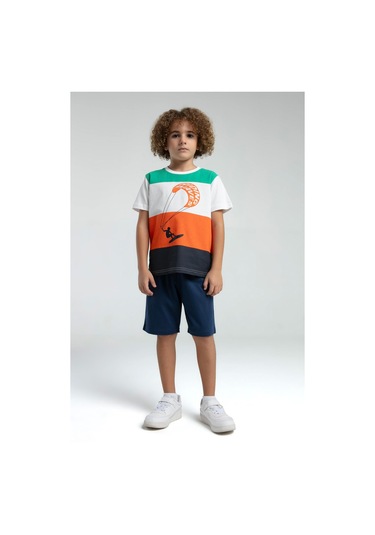 Roly Poly Renkli Erkek Çocuk Kısa Kol Bermuda Şortlu Pijama Takım Turuncu