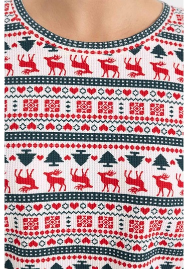 Defacto Fall in Love Yılbaşı Temalı Bisiklet Yaka Üst A3375AX23WNER105 Ekru