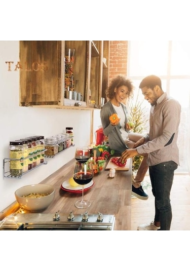 Novahub 2/4 Adet Gümüş Karbon Çelik Duvara Monte Baharat Organizatör Raf Mutfak Dolap Organizatörü Gümüş