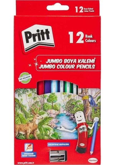 Pritt Kuruboya Kalemi 12 Renk Jumbo Üçgen Çok Renkli
