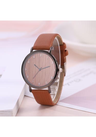 Padalink Kadınlar İçin Basit Dijital Kadranlı Kayaç Tasarımlı Deri Bantlı Kesin Zaman Tutucu Kuvars Kol Saati Kahverengi Diğer