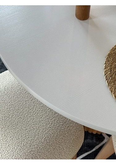 Aspendos İskandinav Natural Ahşap Masa Sandalye Takımı 90x90 Beyaz - Beyaz