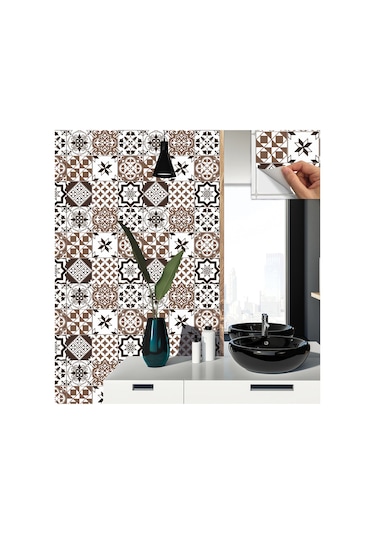 Tink KENDİNDEN YAPIŞKANLI KARMA KAHVELİ SİYAH DESENLİ PVC KARO 30X30