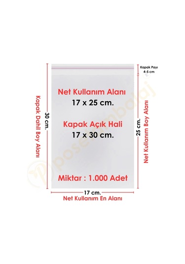 17x25+5 Cm. 17x30 1.000 Adet Şeffaf Bantlı Yapışkanlı Opp Poşet