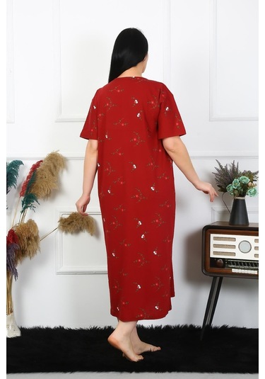 Akbeniz Kadın Büyük Beden Kısa Kol Bordo Anne Gecelik 1370-bordo Bordo
