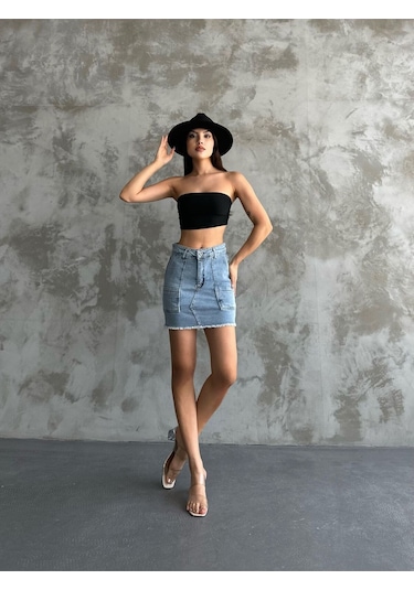 Kaizer Denim Kot Mini Etek Mavi