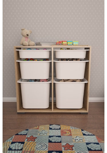 Carla 2 + 2 + 2 Tropik Ceviz Ultra Derin Sepetli Çok Amaçlı Dolap Oyuncak Dolabı Tropik Ceviz