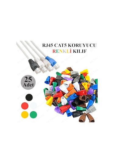 Rj45 Cat5 Cat6 Renkli Koruyucu Kılıf - 25 Adet Papuç