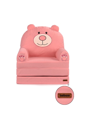 Portatif Katlanabilir Sevimli Çocuk Koltuğu - 3 Katlı Çocuk Yatak Koltuk - Taşınabilir Bebek Koltuğu Pembe