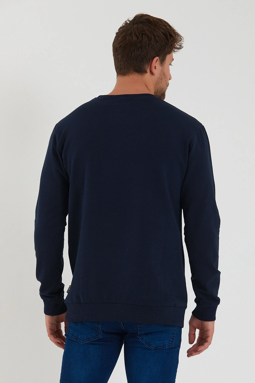 Veaven Erkek Lacivert Bisiklet Yaka Slim Fit Sweatshirt Lacivert