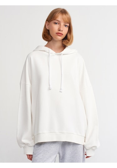 Dilvin 40142 Yıkama Efektli Sweatshirt-ekru Ekru