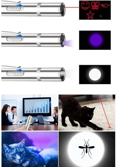 İpek Yıldızı Usb İle Şarj Edilebilen 3ın 1 Kırmızı Işık +beyaz Led Meşale Işık + Uv El Feneri Kedi