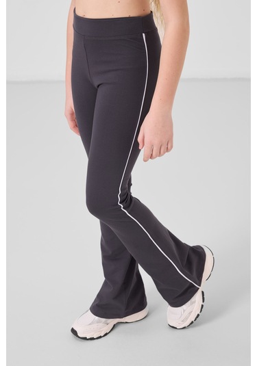 Beyaz-antrasit Pamuklu O Yaka Standart Fit Basic İspanyol Paça Kız Çocuk Tayt Takım - 75192 Beyaz