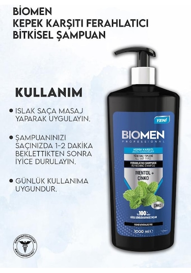 Biomen Mentol&Çinko Kepek Karşıtı Ferahlatıcı Şampuan 1 L