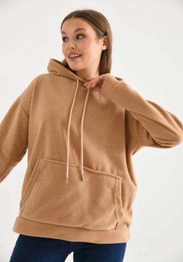 Lovie Moda Kadın Kapşonlu Sweatshirt Kahverengi