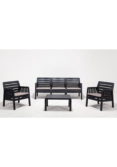 Lara 3+1+1 S Bahçe Balkon Teras Oturma Grubu Minderli - Antrasit