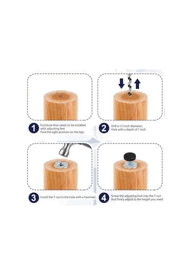 12 Adet Evrensel Mobilya Tesviye Ayakları T-somun İle Güçlü Yük Taşıyan İplik Ayarlanabilir Dengeleyiciler Dolap Sandalye Masa Ayakları