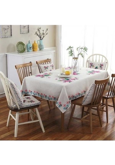 Fastbuy Akşam Yemeği Ev Dekorasyonu İçin Retro Desen Keten Masa Örtüsü Toz Geçirmez 110x110cm Mor Çok Renkli Çok Renkli
