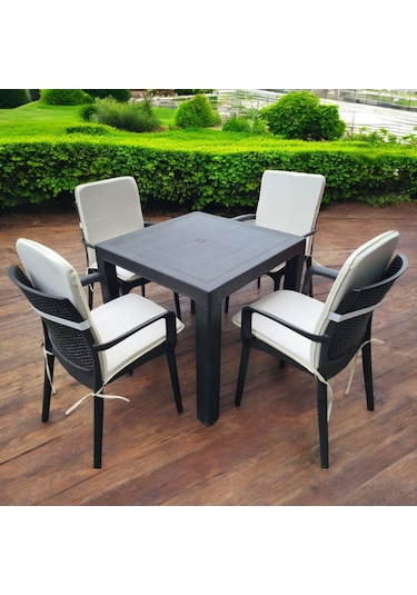 Lüks Arkalıklı Sandalye Minderi 4lü 4cm Süngerli Krem