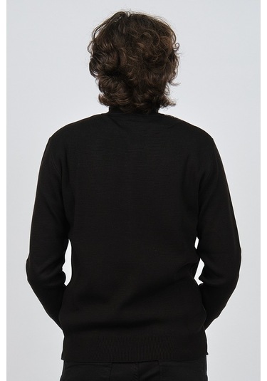 Ateş Triko Erkek Yarım Balıkçı Yaka Desenli Kazak 6091804 Siyah Siyah