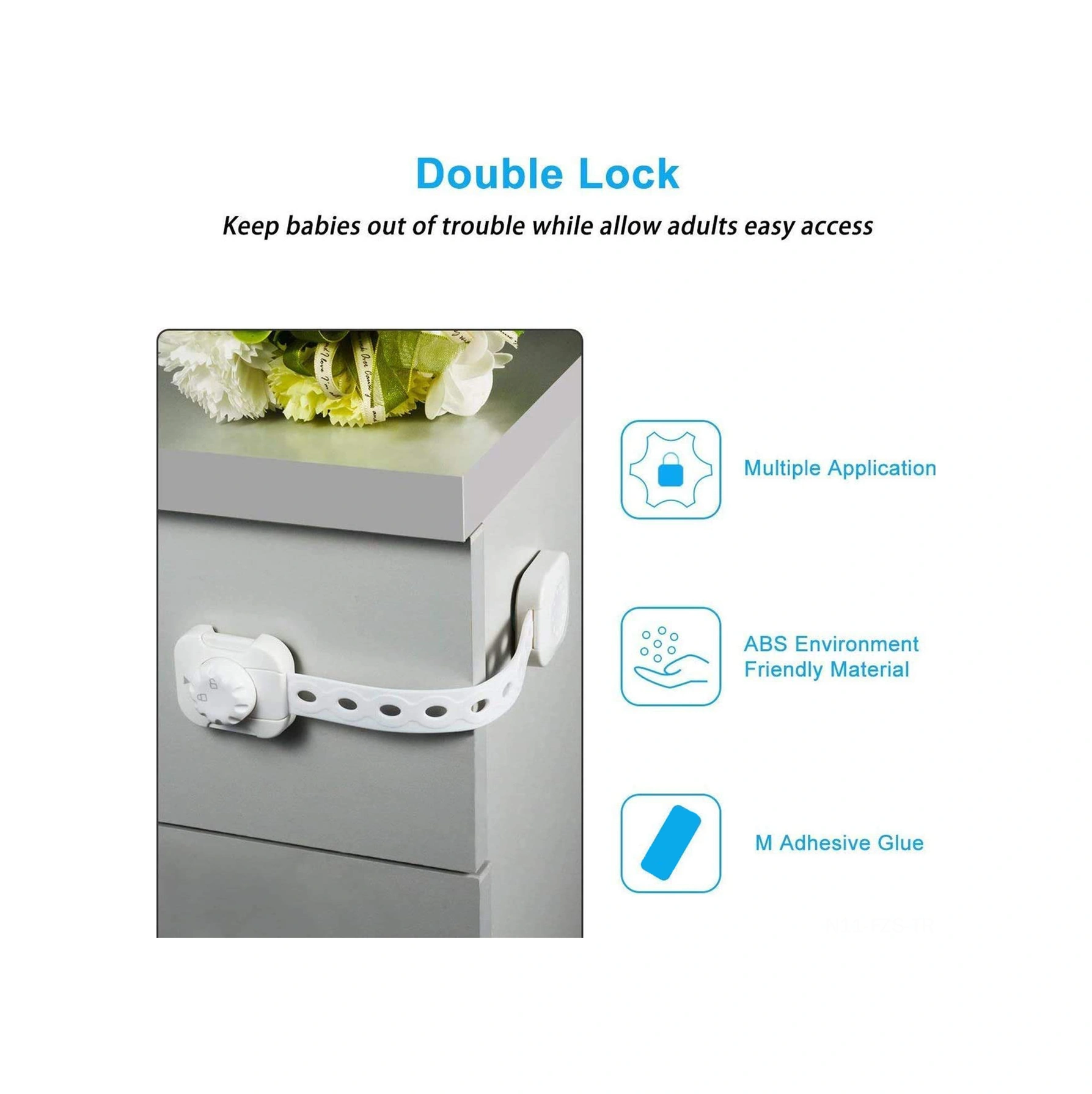 Fosenze 6 Adet Beyaz Çocuk Güvenliği Kilitleri - Çekmeceler, Dolaplar, Buzdolabı İçin Çift Koruma Mekanizması, Kolay Kurulum, Uzunluk Ayarlanabilir Abs Kilidler Beyaz
