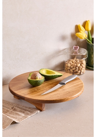 Akasya Yuvarlak Ayaklı Doğrama Tahtası 30 Cm Kahverengı Kahverengi