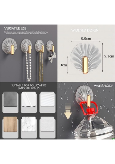 Hangfox "4'lü Yapışkan Kabuk Askı - Dekoratif Ve Sağlam Duvar Kancası" Altın