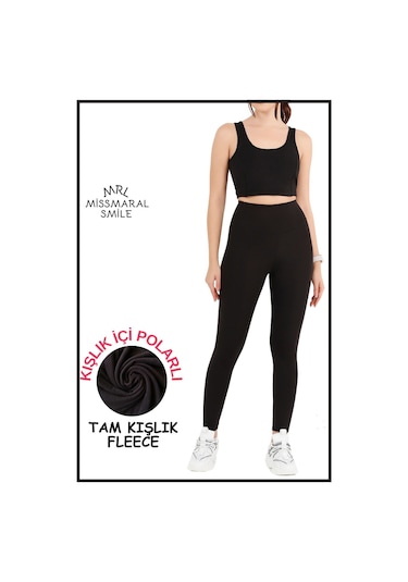 Kadın Kışlık Içi Polarlı Yüksek Bel Toparlayıcı Tayt Lacivert Curve High Waist Fleece Winter 1058 SiYAH