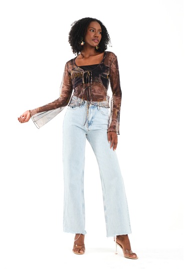 Önü Bağcıklı Tül Bluz Yeşil