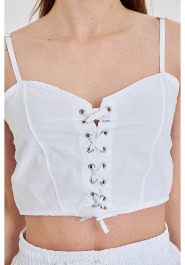 Kutaf Günlük Yazlık Crop Top Ve Şort Etek Takımı - Rahat & Şık Beyaz