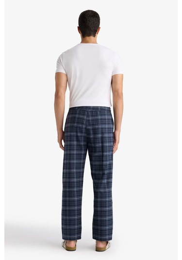 Defacto Regular Fit Beli Bağcıklı Cepli Uzun Boy Kareli Pijama Altı C6118ax25wnın247 İndigo