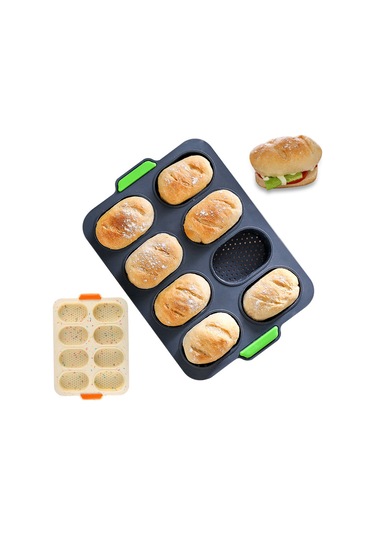 8 Oval Baget Kek Kalıbı Çerçeveli Fransız Dıy Çörek Kalıbı Yapışm Siyah