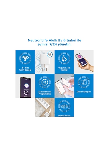 Neutron Akıllı Wi-fi Tekli Akım Korumalı Priz Ntl-0011