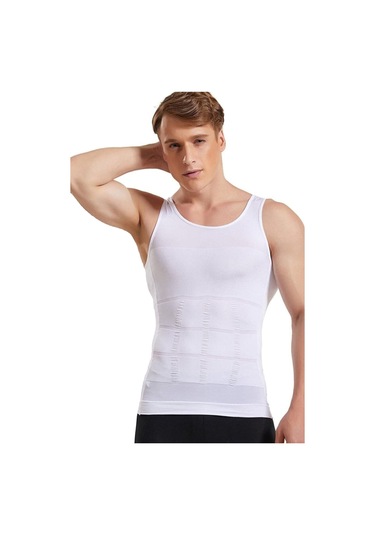 Erkek Göbek Toparlayıcı Sırt Destekleyici Beyaz Korse Atlet
