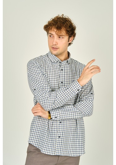 Figs Erkek Slim Fit Ekoseli Uzun Kollu %100 Pamuk Gömlek 0016 Bej Bej