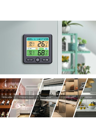 Ts-6211 Çok İşlevli Dijital Higrometre Termometre Büyük Ekran Sıcaklık Nem Monitörü Elektronik Saat - Siyah Siyah