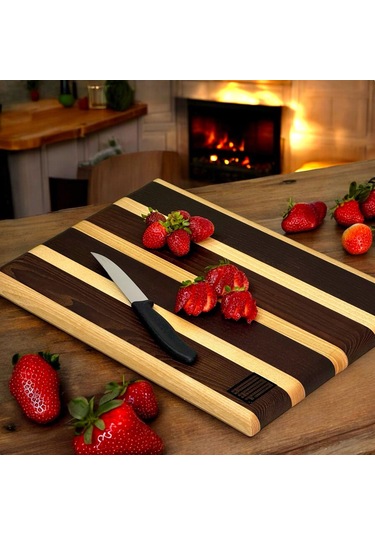 Kaf Ahşap Dişbudak Siyah-beyaz Edge Grain Kesme Tahtası Medium