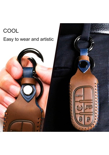 Maiyame Ford Fusion, Explorer, F-150 Raptor Ve Diğer Modeller İçin 5 Tuşlu Akıllı Anahtar Koruması - Crazy Horse Deri, 360 Tam Kaplama, Mavi