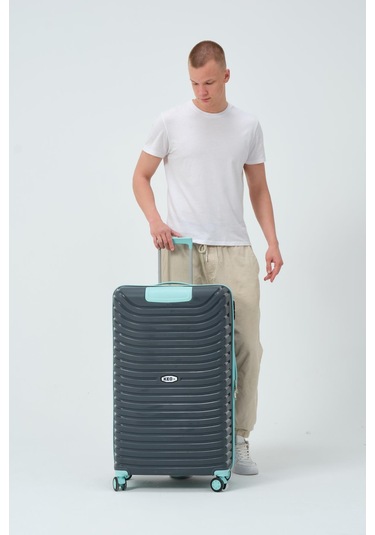 Keo-plus Gri-turkuaz Büyük Boy Silikon Kırılmaz Pp Valiz Gri - Turkuaz