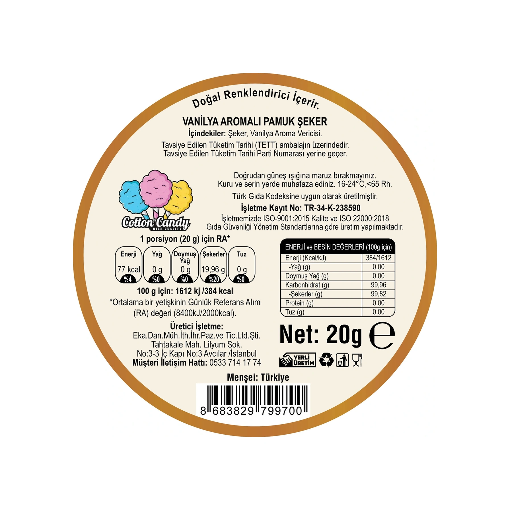 Karpuz, Portakal, Vanilya Aromalı 3'lü Gurme Pamuk Şekerler