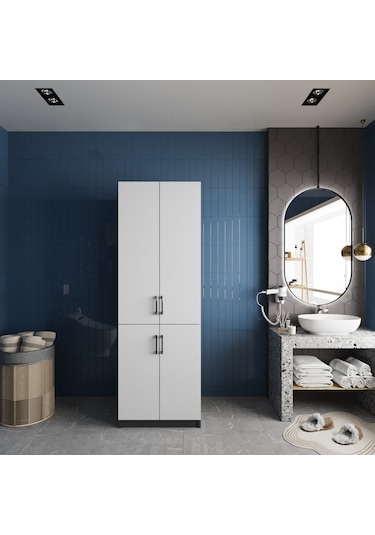 Venedik Çamaşır Ve Kurutma Makinesi Dolabı Banyo Dolabı Füme Beyaz Antrasit - Beyaz