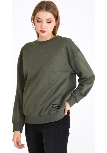 Comeor Kadın Haki Basic Bisiklet Yaka Regular Fit Rahat Sweatshirt 001