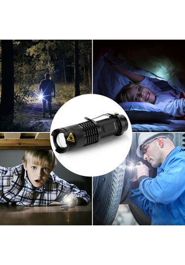 MSO Cree Q5 Led Ampül Mercekli Zoom El Feneri Siyah