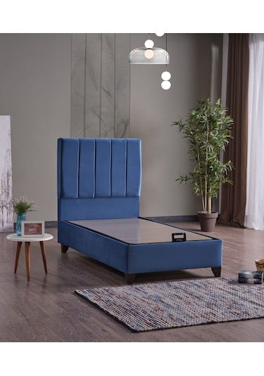 Blue Star Tek Kişilik Baza + Başlık + Yatak Set 3 Lü Set Mavi